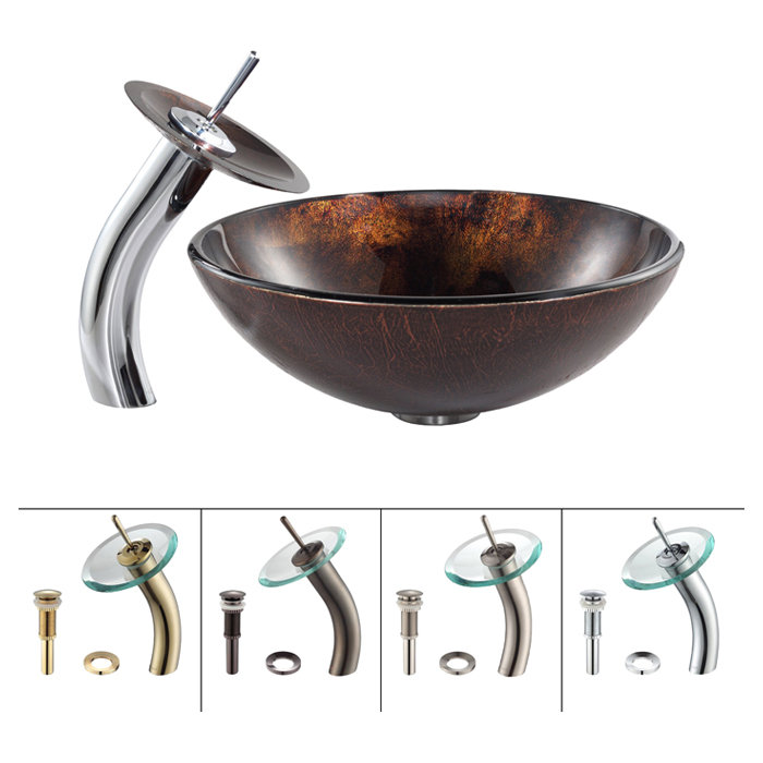 16.5" Brown Glass Vessel Sink with Chrome Faucet