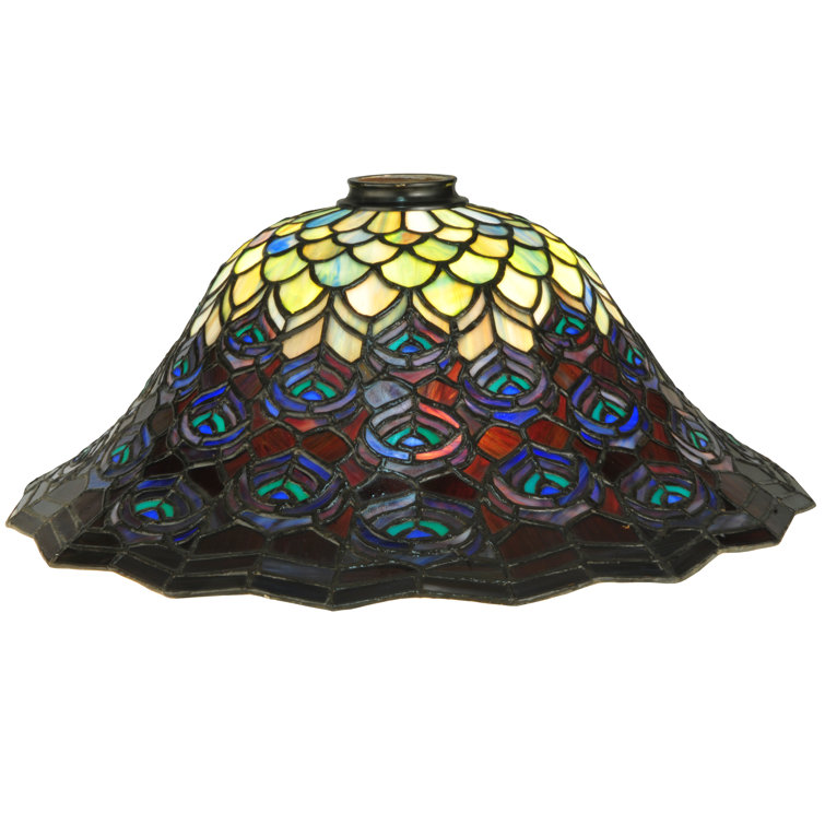 Meyda 16"W Tiffany Peacock Feather Art Glass Bowl Lamp Shade