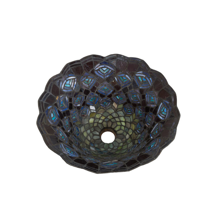 Meyda 16"W Tiffany Peacock Feather Art Glass Bowl Lamp Shade