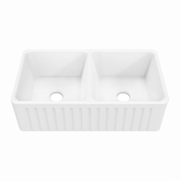 Delice Duo Glossy White Ceramic Farmhouse Sink