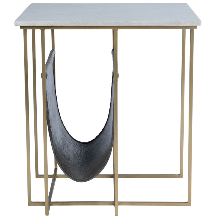Stephanik White Marble and Leather Magazine Table