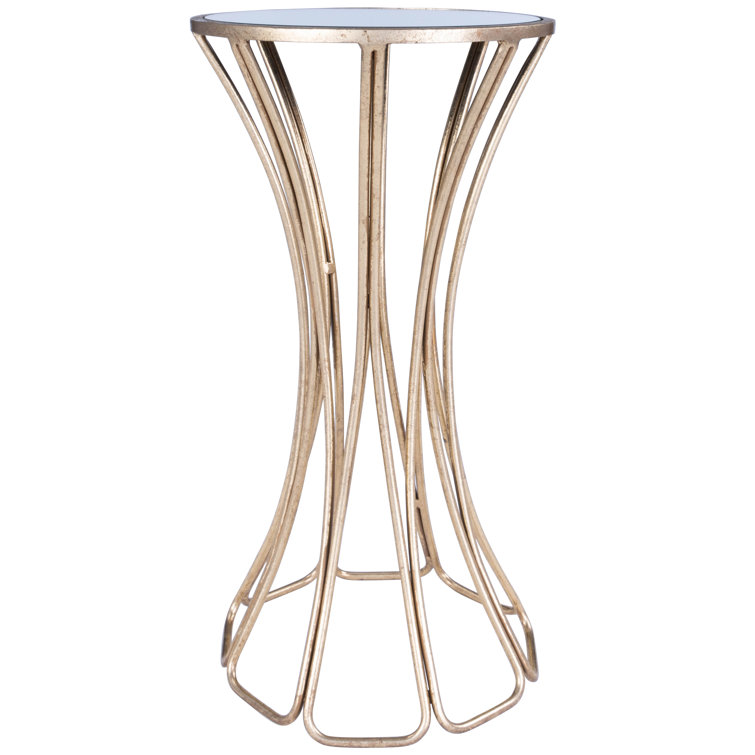 Gold Metal and Mirrored Round Side Table