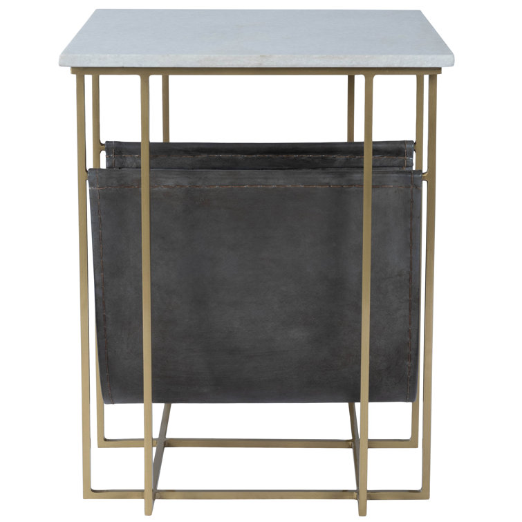 Stephanik White Marble and Leather Magazine Table