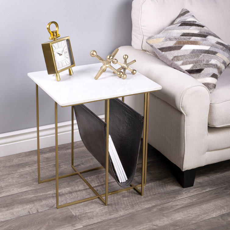 Stephanik White Marble and Leather Magazine Table