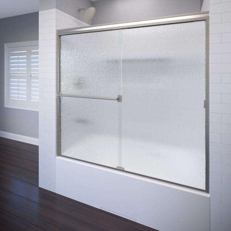 Classic 57" x 60" Brushed Nickel Rain Glass Sliding Tub Door
