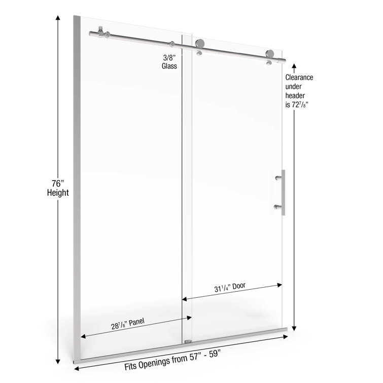 Vinesse 59" x 76" Frameless Chrome Sliding Shower Door