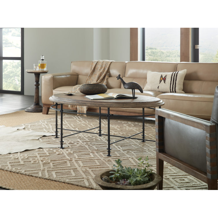 La Grange Traditional Beige and Black Oval Cocktail Table with Storage
