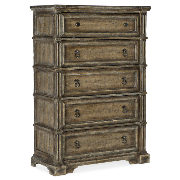 Ross Prairie Traditional 5-Drawer Medium Wood Dresser with Gunmetal Hardware