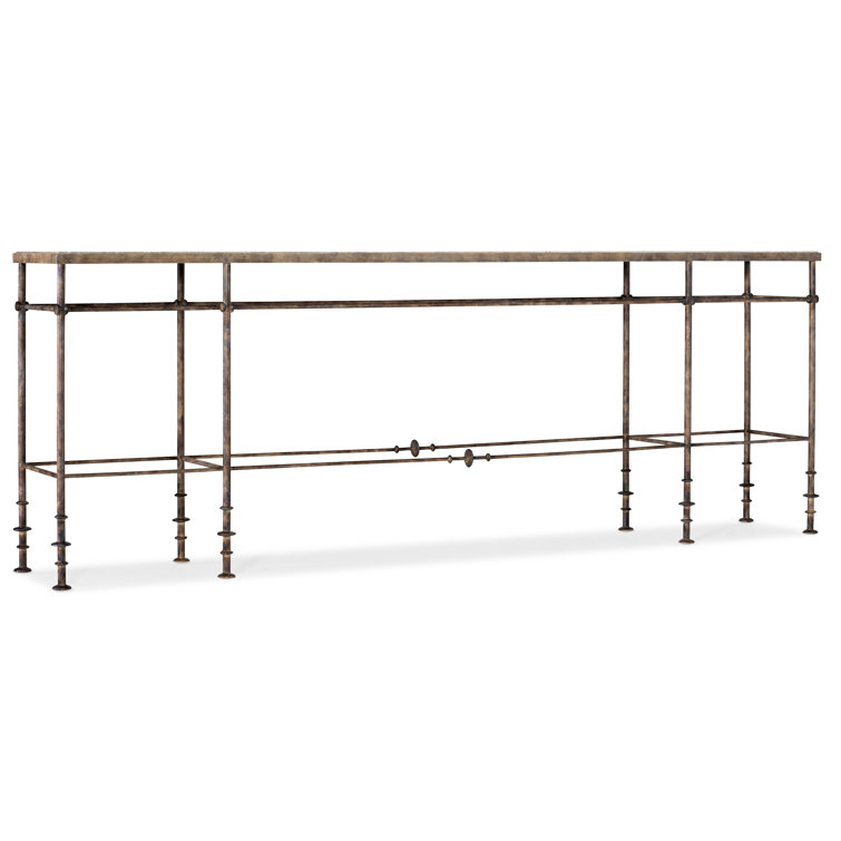 La Grange 91'' Beige Stone Top Console Table with Metal Base