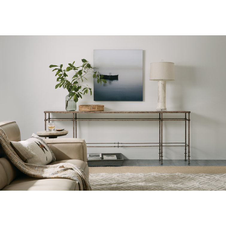 La Grange 91'' Beige Stone Top Console Table with Metal Base