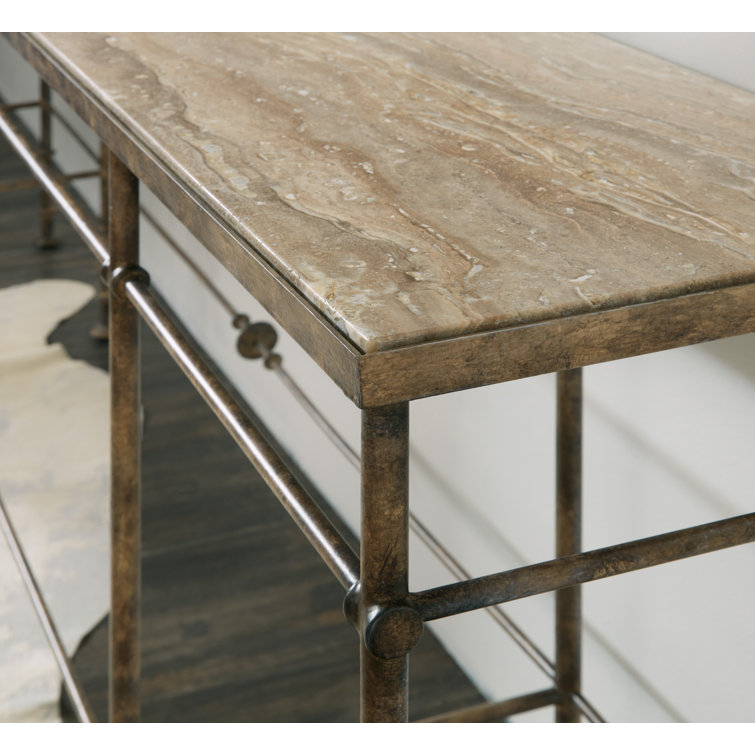 La Grange 91'' Beige Stone Top Console Table with Metal Base
