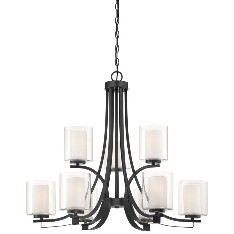 Sand Coal Nickel 9-Light Chandelier with Etched Glass Shades