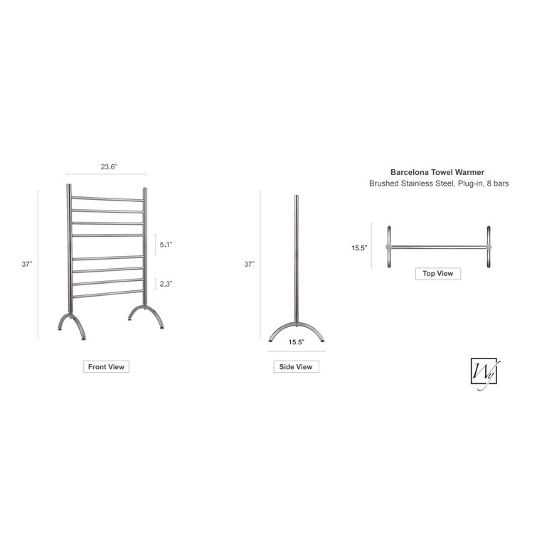 Barcelona Brushed Stainless Steel Freestanding Towel Warmer with 8 Bars
