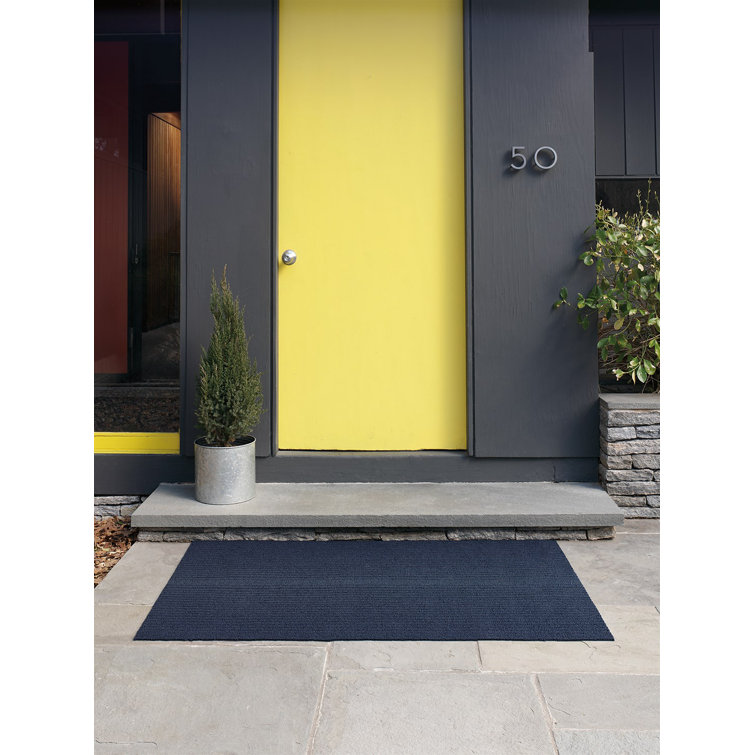 Chilewich Skinny Stripe Blue Shag Doormat, 24" x 72"