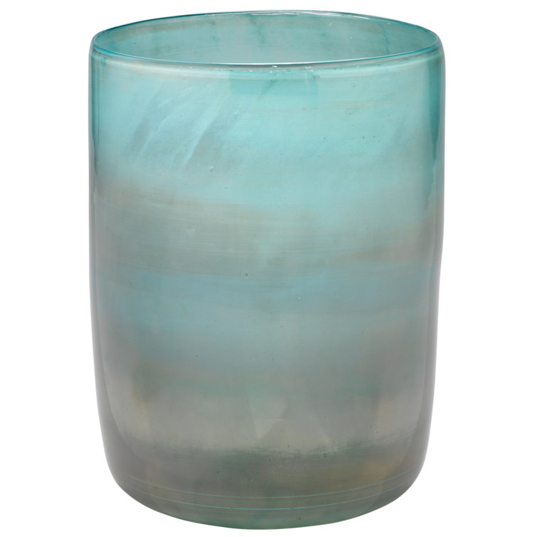Metallic Aqua Handblown Glass Vase for Flowers or Candles