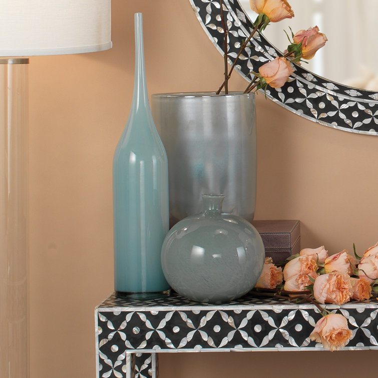 Metallic Aqua Handblown Glass Vase for Flowers or Candles