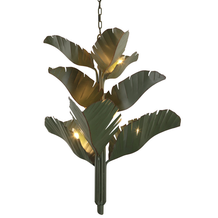 Natural Green Banana Leaf 9-Light Tiered Chandelier