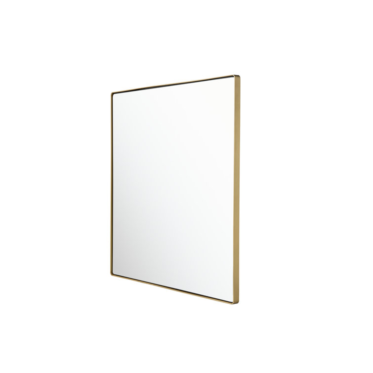 Elegant Gold Finish 30x30 Inch Rounded Square Wood Wall Mirror