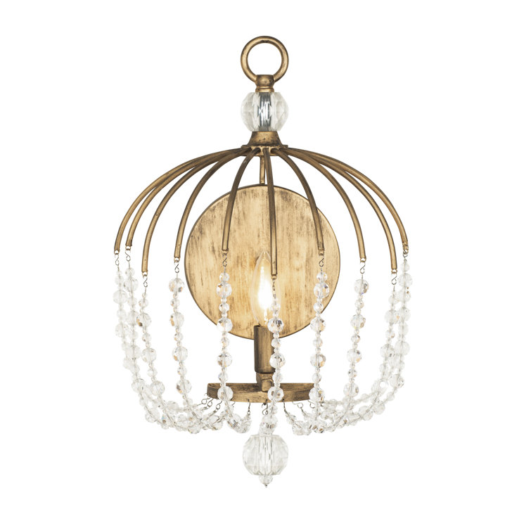 Havana Gold Crystal Parasol Frame 17" Dimmable Wall Sconce