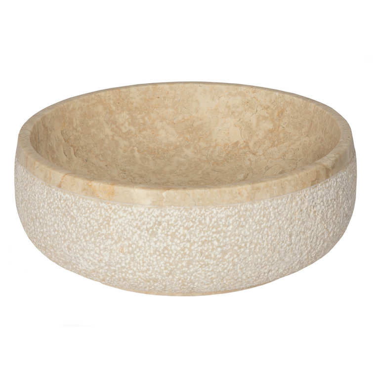 Eden Beige Marble 17'' Round Vessel Sink with Hammered Exterior
