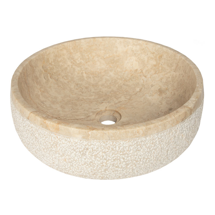 Eden Beige Marble 17'' Round Vessel Sink with Hammered Exterior