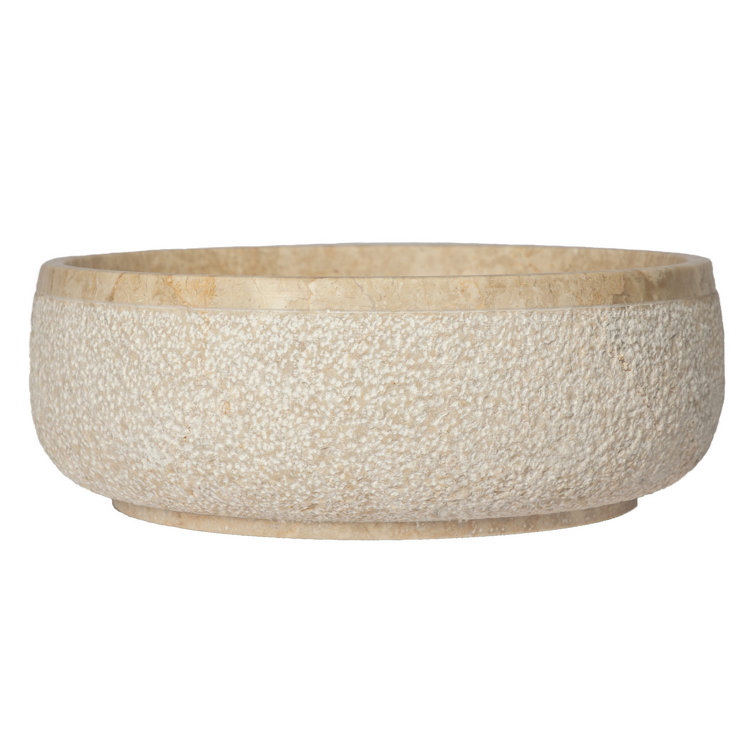 Eden Beige Marble 17'' Round Vessel Sink with Hammered Exterior