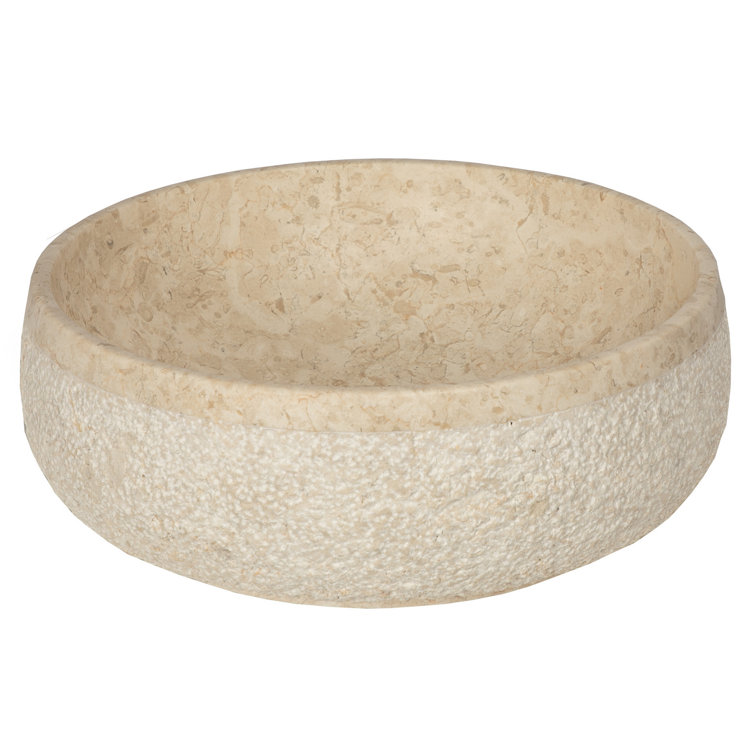 Eden Beige Marble 17'' Round Vessel Sink with Hammered Exterior