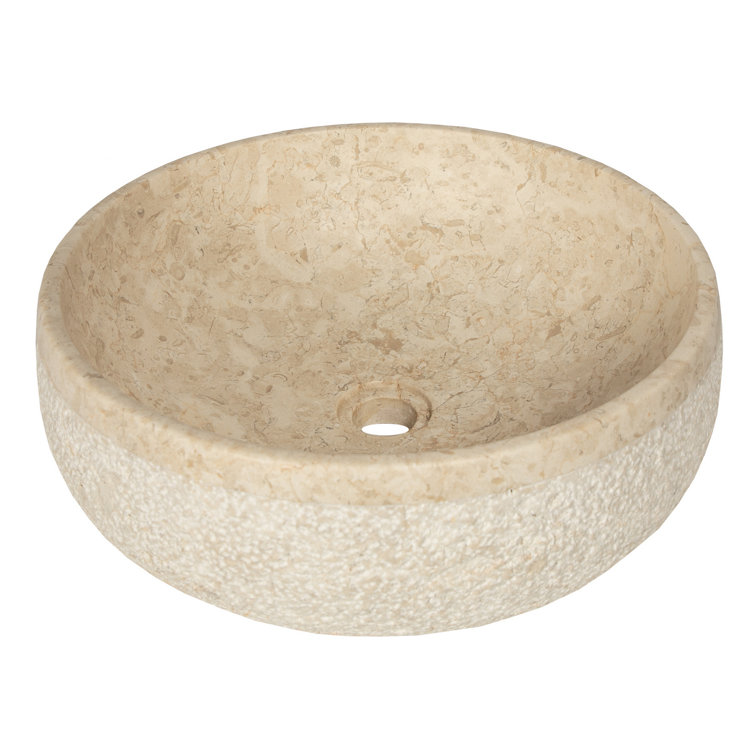 Eden Beige Marble 17'' Round Vessel Sink with Hammered Exterior