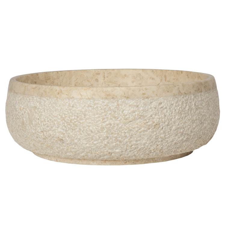 Eden Beige Marble 17'' Round Vessel Sink with Hammered Exterior