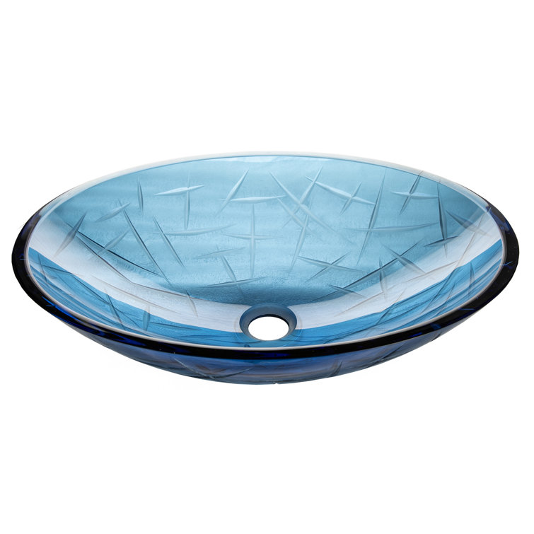 19.75'' Blue Crystal Glass Oval Vessel Sink