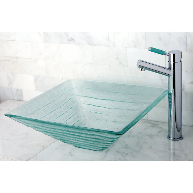 Clear Tempered Glass Square Above-Counter Vessel Sink