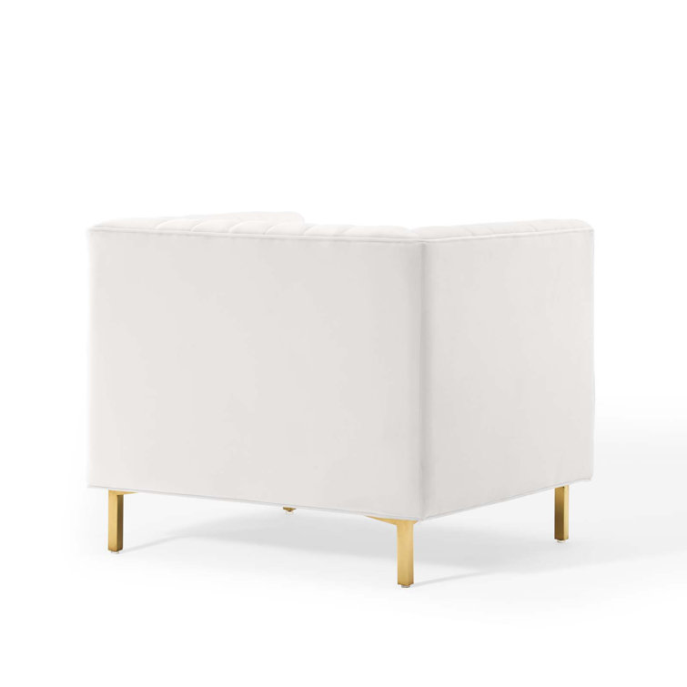 White Velvet Channel Tufted Barrel Accent Chair