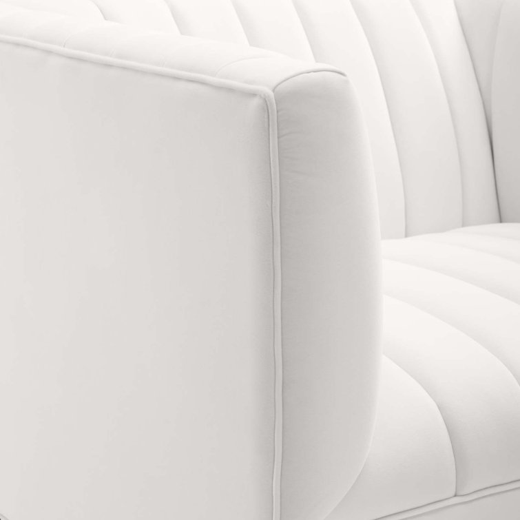 White Velvet Channel Tufted Barrel Accent Chair