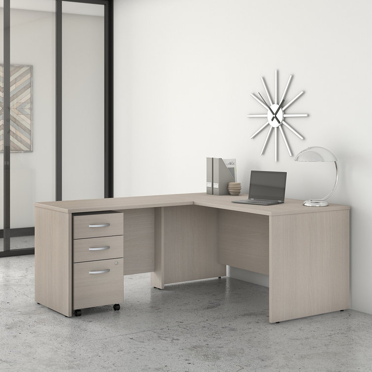 Storm Gray L-Shaped Computer Desk with Filing Cabinet