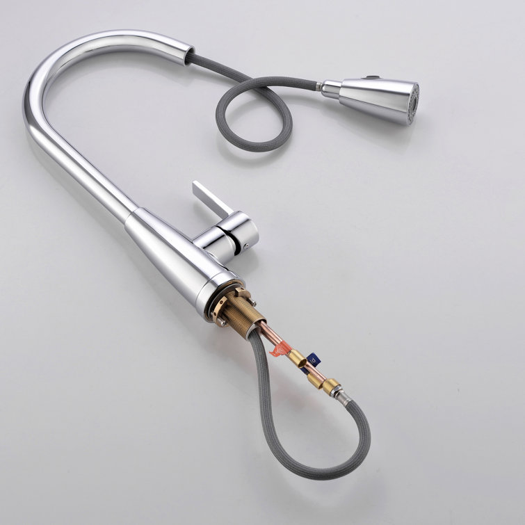 Chrome Single Handle Pull-down Kitchen Faucet with Pull-out Spray