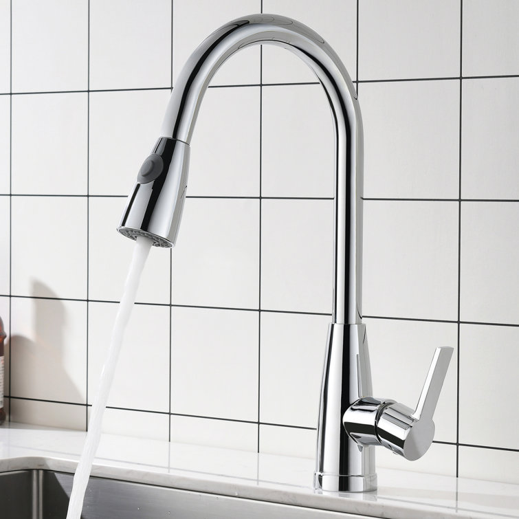Chrome Single Handle Pull-down Kitchen Faucet with Pull-out Spray