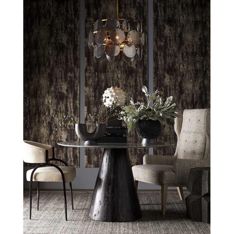 Theodore Round Gray Marble and Wood Dining Table
