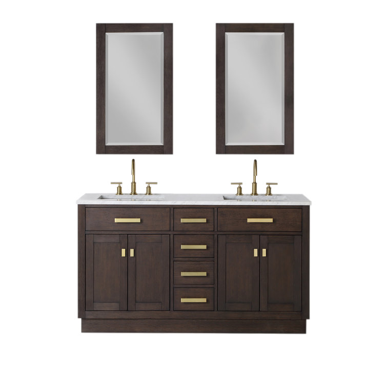 Chestnut 60" Brown Oak Double Bathroom Vanity with Gold Accents