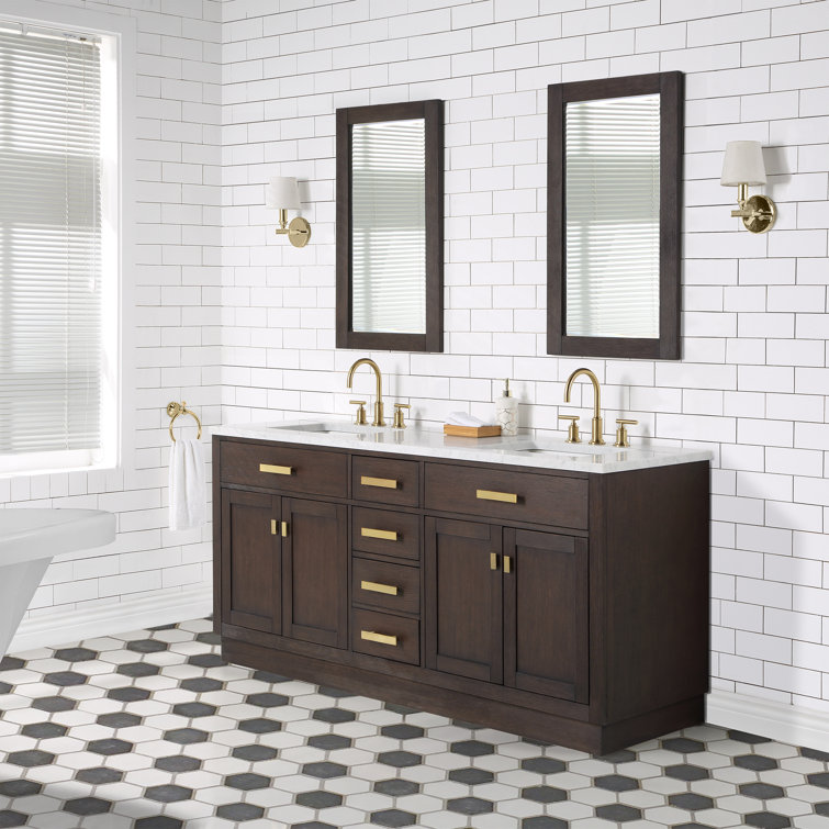 Chestnut 72" Brown Oak Double Sink Vanity with Carrara White Marble Countertop