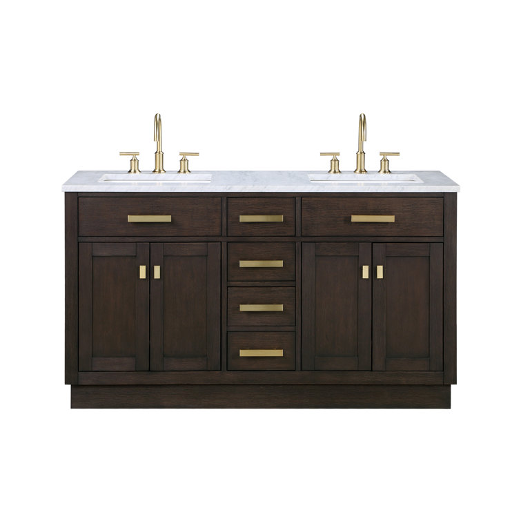 Chestnut 60" Brown Oak Double Bathroom Vanity with Gold Accents