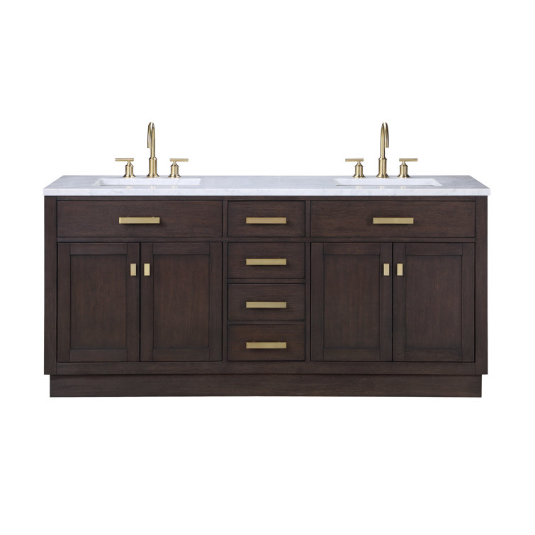 Chestnut 72" Brown Oak Double Sink Vanity with Carrara White Marble Countertop