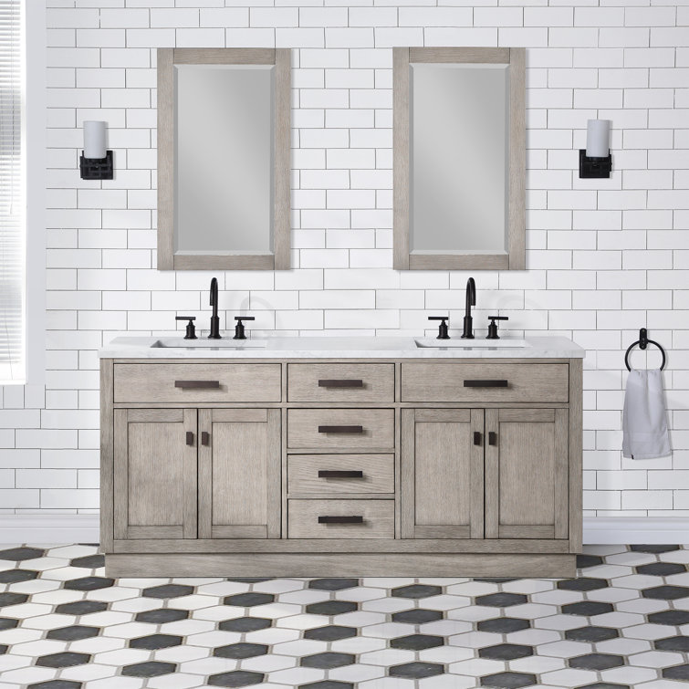 Gray Double Freestanding Bathroom Vanity with Marble Top