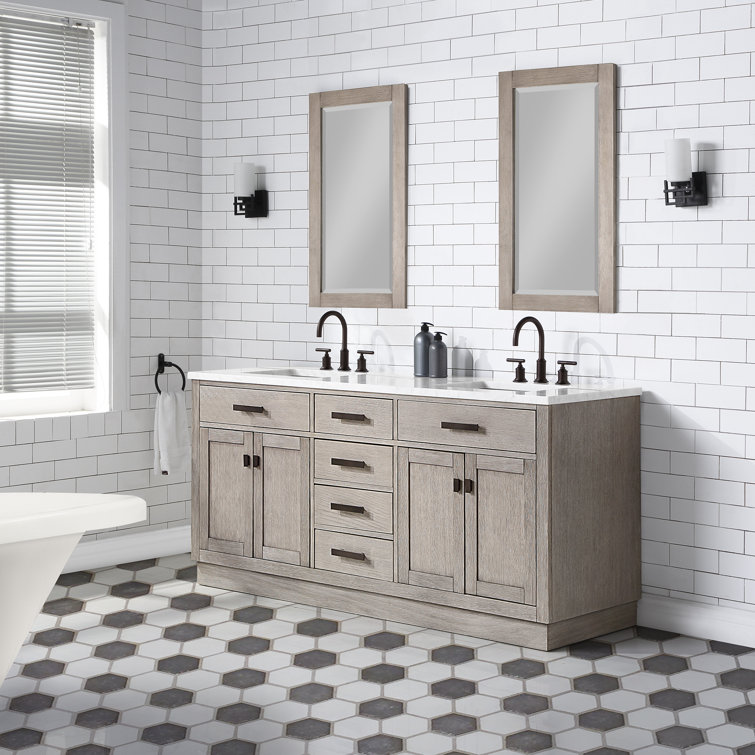 Gray Double Freestanding Bathroom Vanity with Marble Top