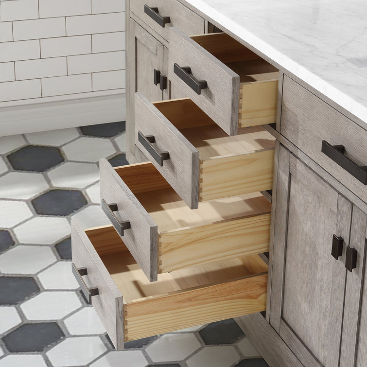 Gray Double Freestanding Bathroom Vanity with Marble Top