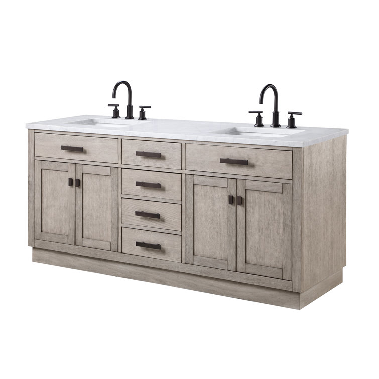 Gray Double Freestanding Bathroom Vanity with Marble Top