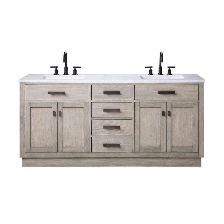 Gray Oak 72" Double Sink Vanity with Carrara White Marble Countertop