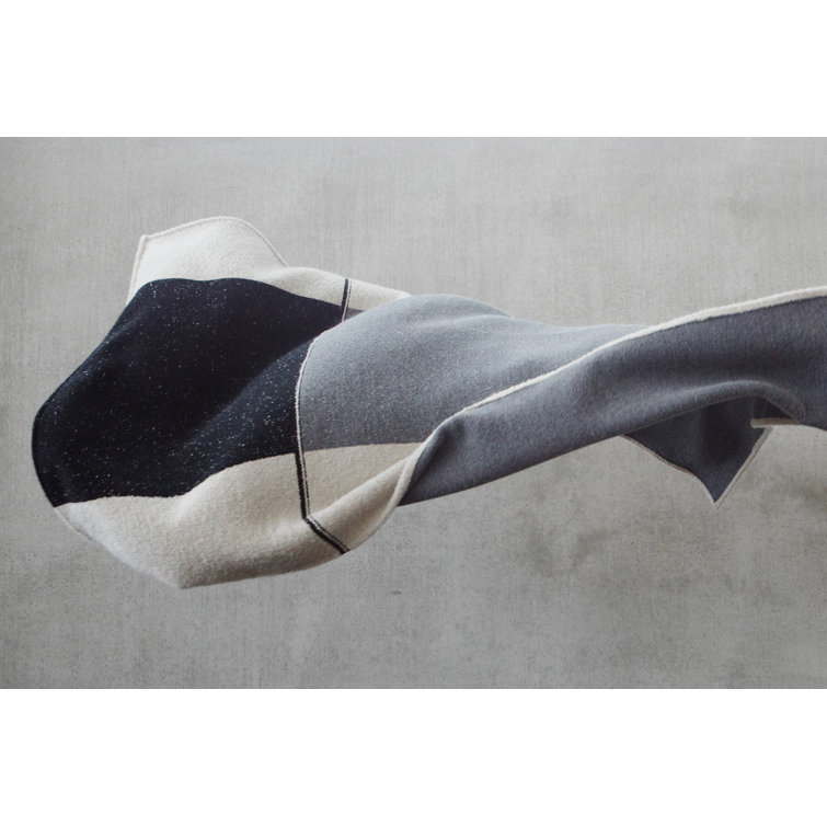 Contemporary Black and Beige Wool Reversible Throw Blanket