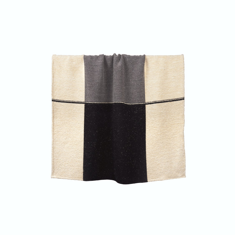 Contemporary Black and Beige Wool Reversible Throw Blanket