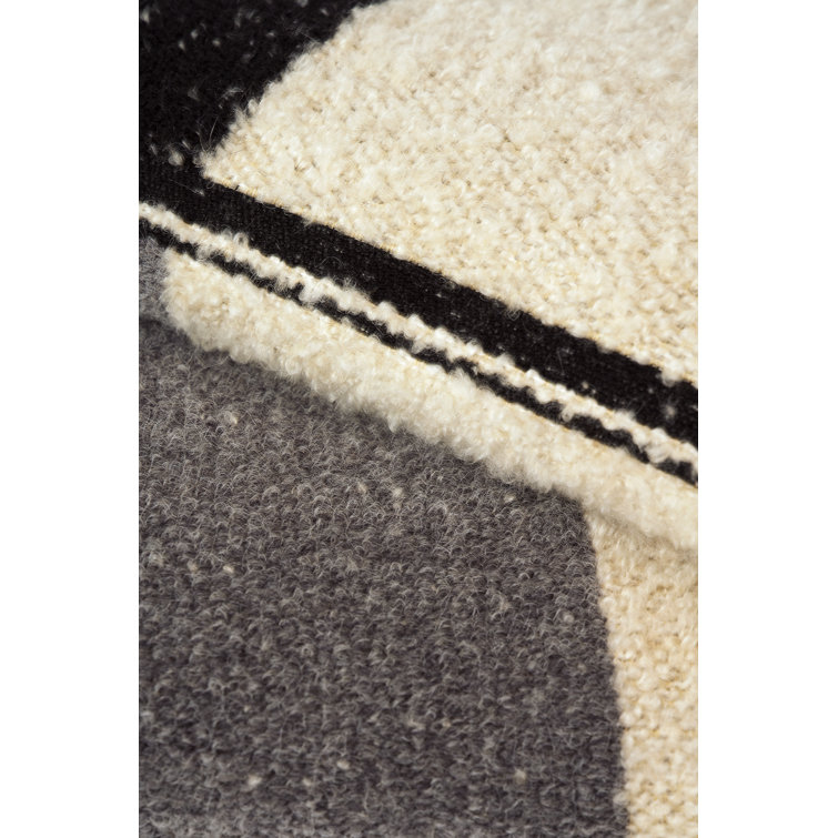 Contemporary Black and Beige Wool Reversible Throw Blanket