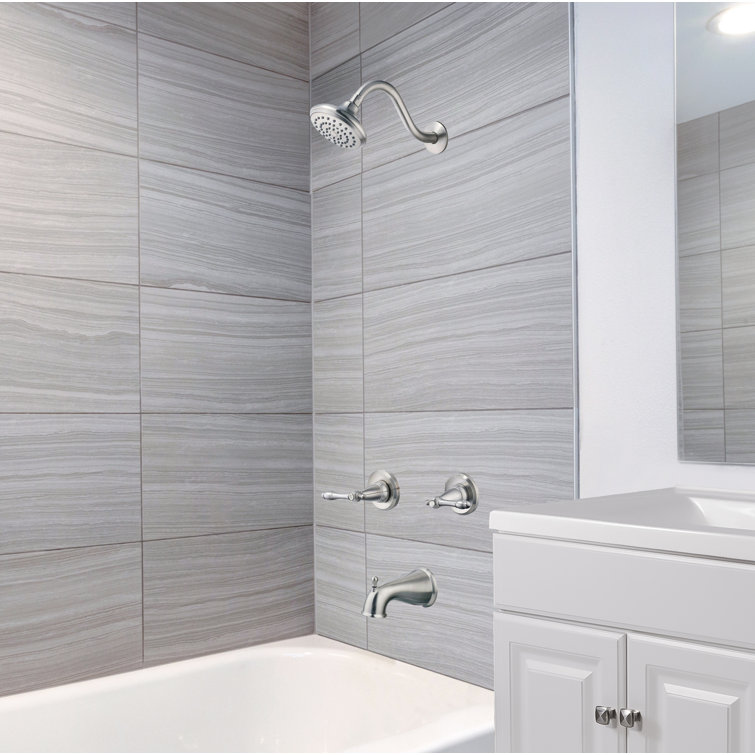 Satin Nickel Dual Handle Tub and Shower Faucet Set